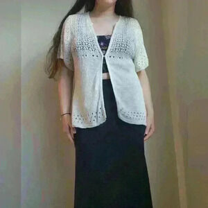 White House Black Market Linen Cardigan Cut Out Knit Cardigan Sweater